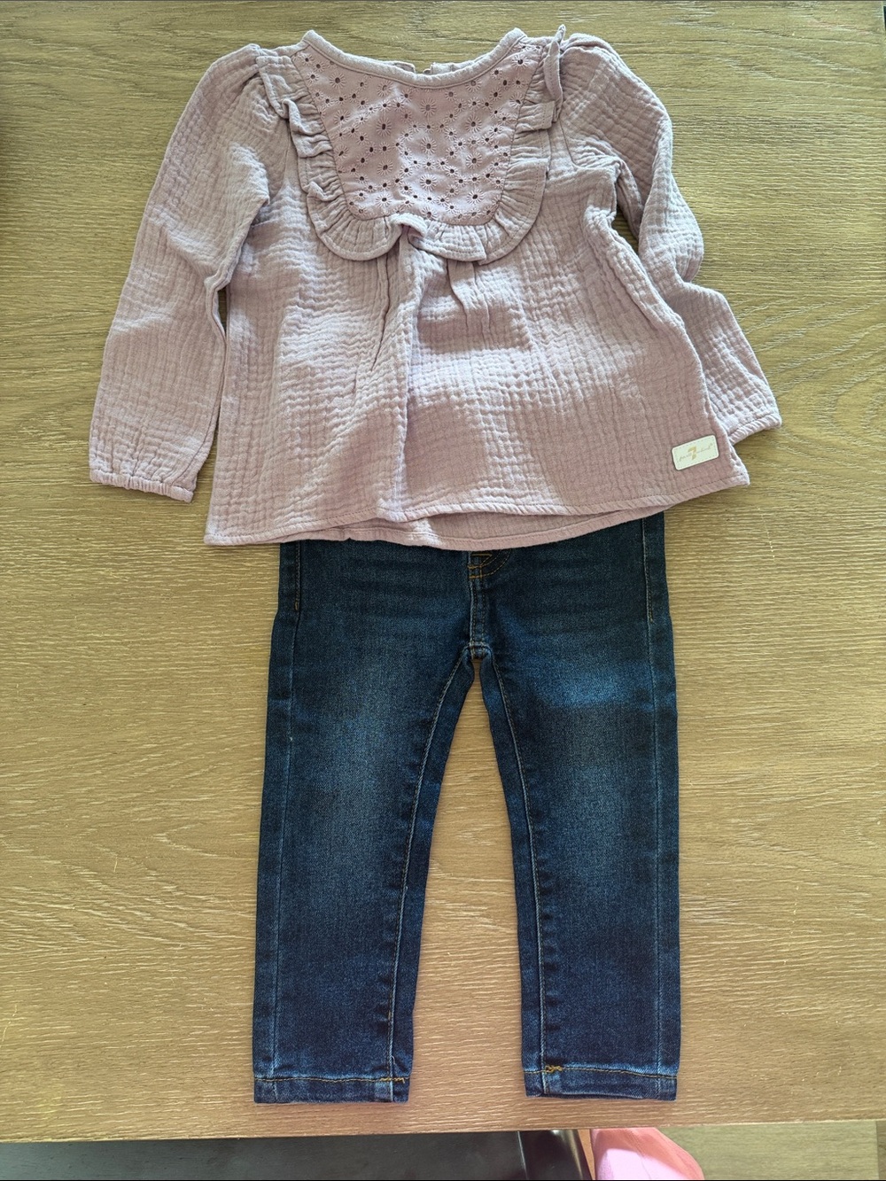 7 For All Mankind Girls Dusty Pink Top with Dark Blue Jeans
